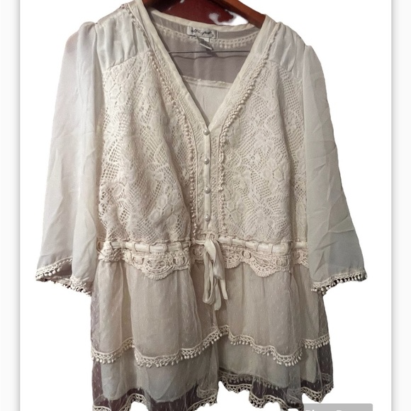 New Ultra Pink Ivory Blouse Vintage Romantic Ruffle 2X Lace - Picture 1 of 6